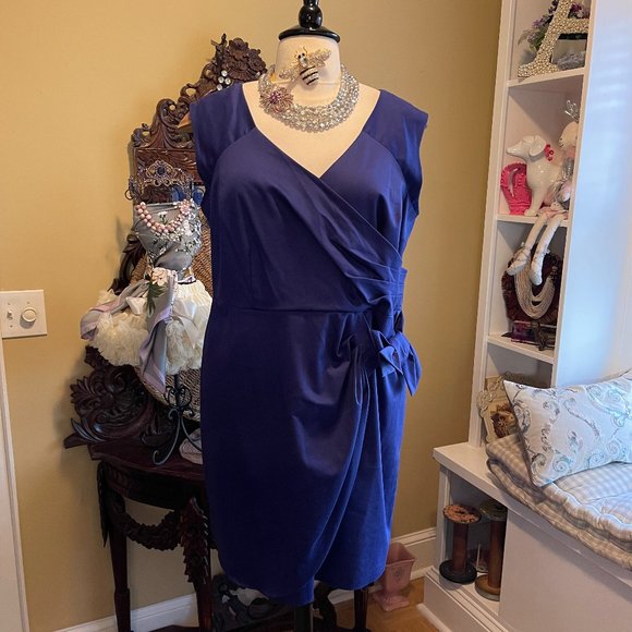 Worthington NWT 22W fits like 20W / 22W - Blue Dress side bow & Ruched Bodice - Picture 1 of 12